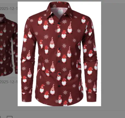 Men's 3D Digital Printed Long Sleeve Shirt with Santa & Snowman Design