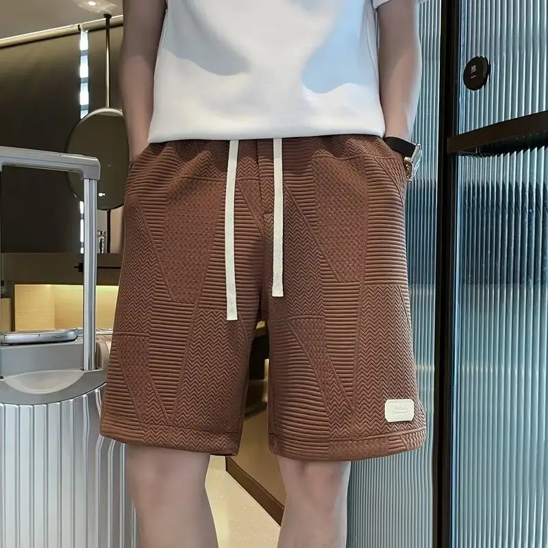 Men Brown Jacquard Loose Fit Shorts Casual Wear