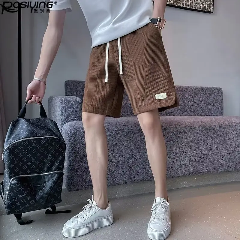 Men Brown Jacquard Loose Fit Shorts Casual Wear