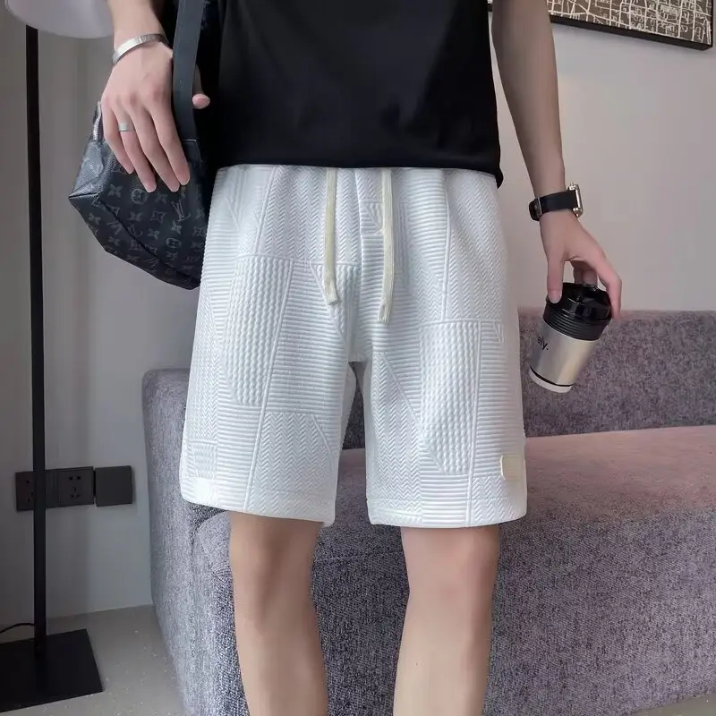 Men Brown Jacquard Loose Fit Shorts Casual Wear