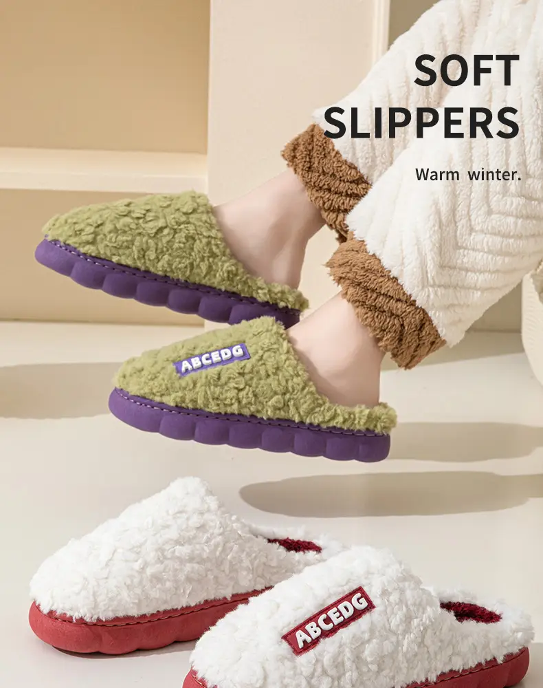 Women's Cotton Warm Slippers Brown Blue — feature 1