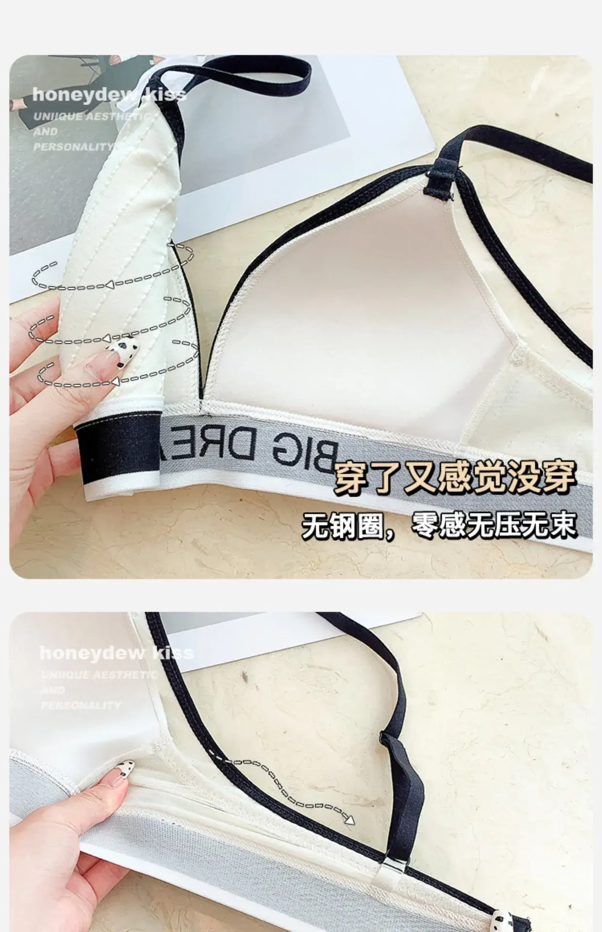 Women's Triangle Cup Sports Bra White Black Small — feature 7