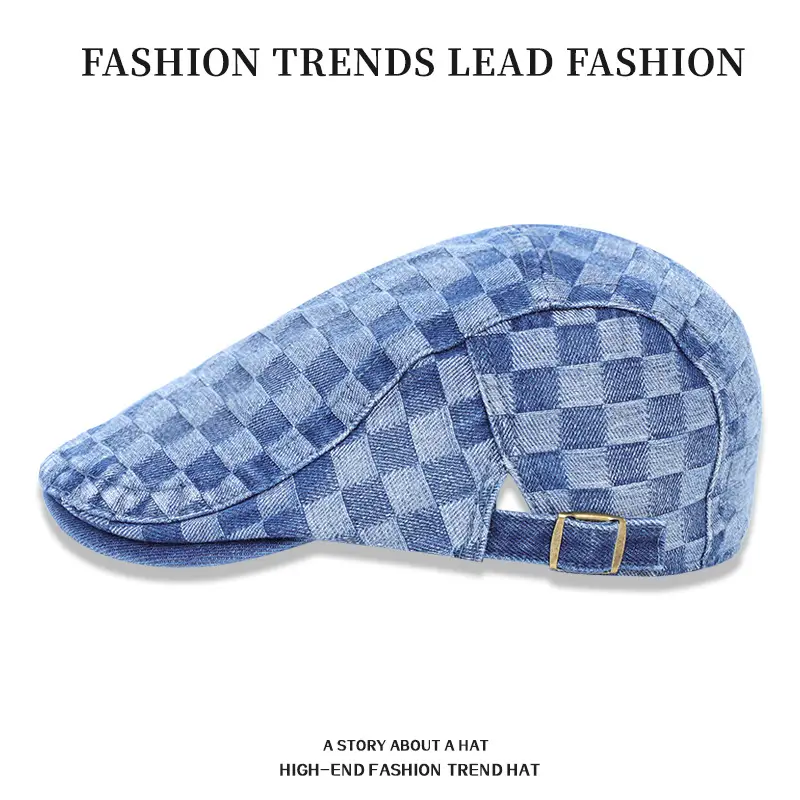 Men's Dark Gray Checkerboard Denim Cap Forward Sunshade - Image 6