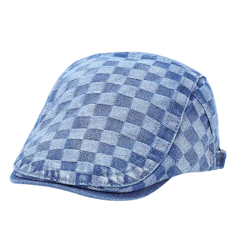 Men's Dark Gray Checkerboard Denim Cap Forward Sunshade - Image 9