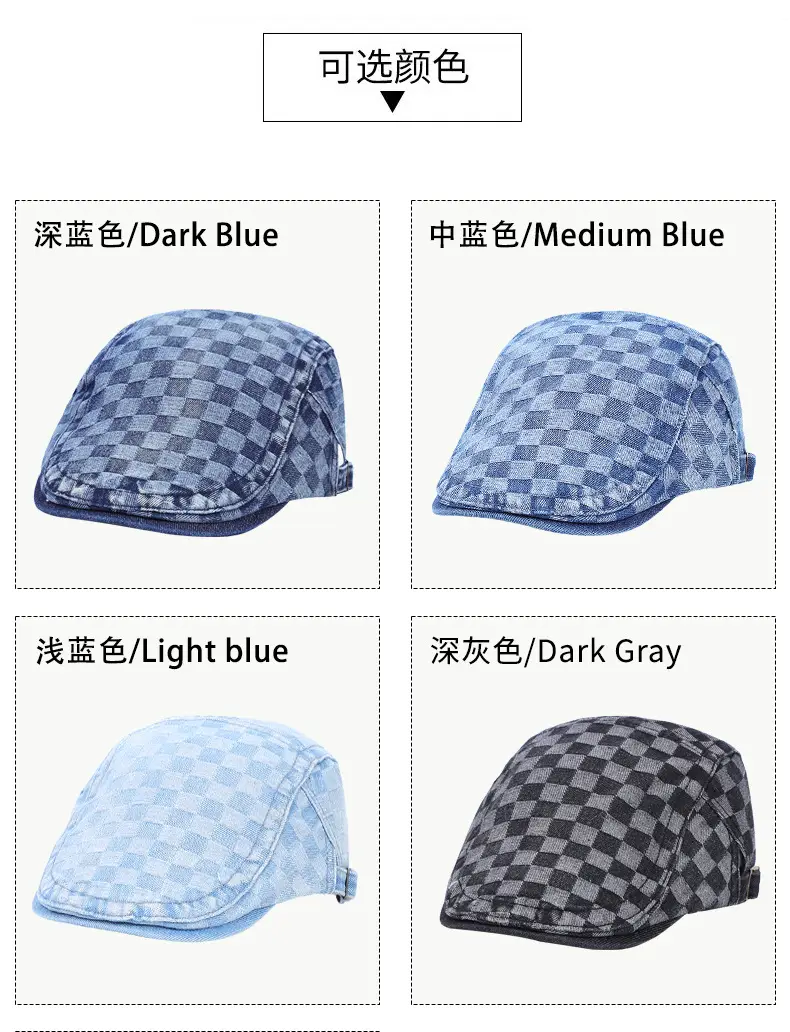 Men's Dark Gray Checkerboard Denim Cap Forward Sunshade — feature 5