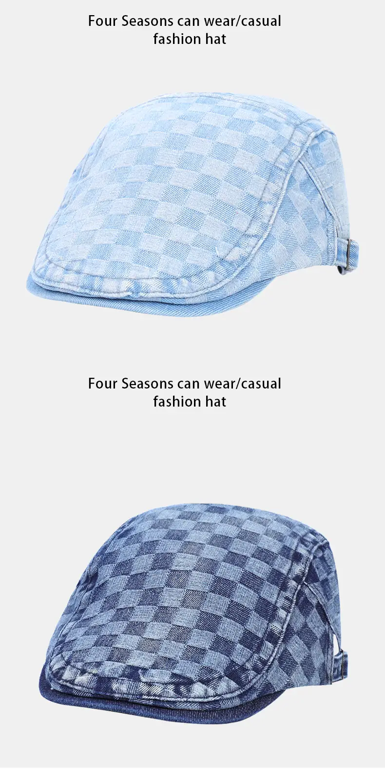 Men's Dark Gray Checkerboard Denim Cap Forward Sunshade — feature 7