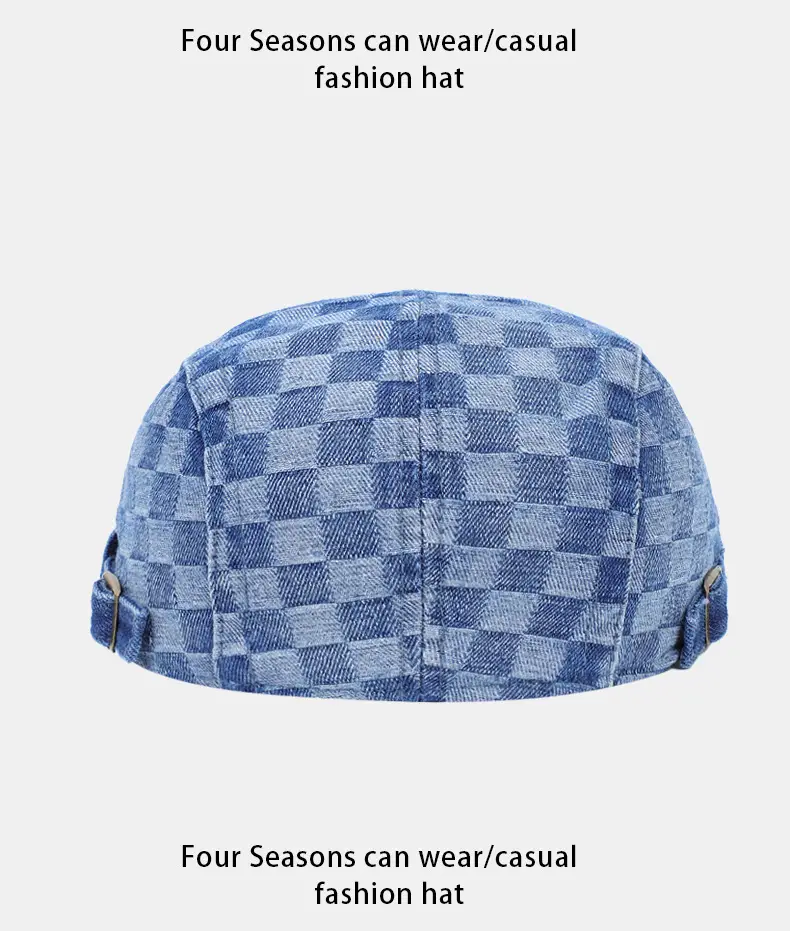 Men's Dark Gray Checkerboard Denim Cap Forward Sunshade — feature 8