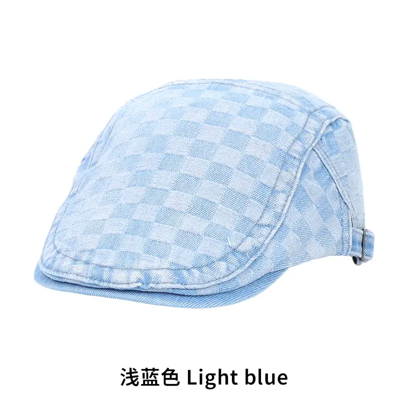 Men's Dark Gray Checkerboard Denim Cap Forward Sunshade - Image 2
