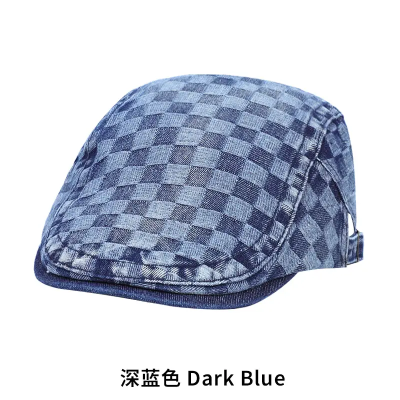 Men's Dark Gray Checkerboard Denim Cap Forward Sunshade - Image 3