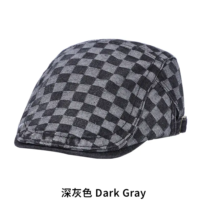 Men's Dark Gray Checkerboard Denim Cap Forward Sunshade - Image 4
