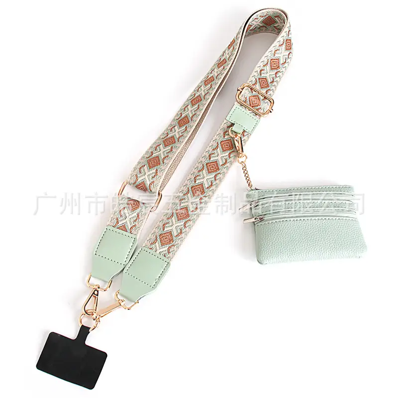 Women's Light Green Patterned Shoulder Strap with Crossbody Bag - Image 5