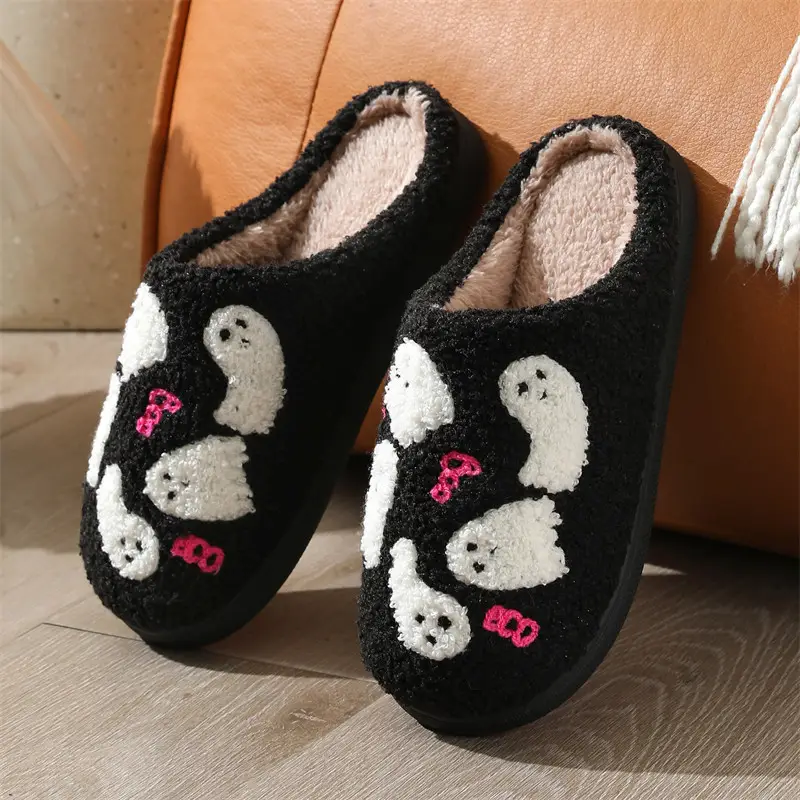 2024 Cross-border New Ghost Cotton Slippers Women Wholesale Household Indoor Non-slip Home Halloween Slippers Winter