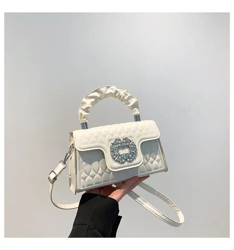 Pink Quilted Crossbody Bag with Crystal Flower Decor — feature 24