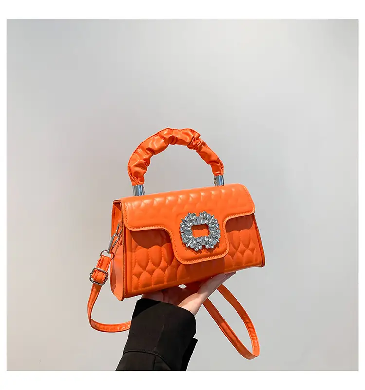 Pink Quilted Crossbody Bag with Crystal Flower Decor — feature 26