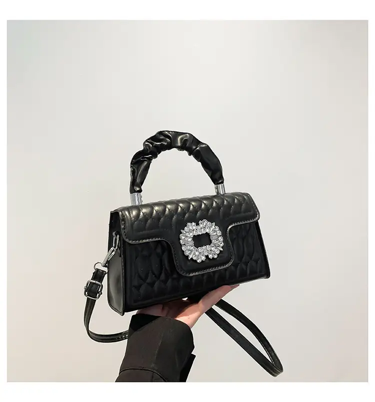 Pink Quilted Crossbody Bag with Crystal Flower Decor — feature 29