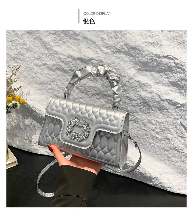 Pink Quilted Crossbody Bag with Crystal Flower Decor — feature 30