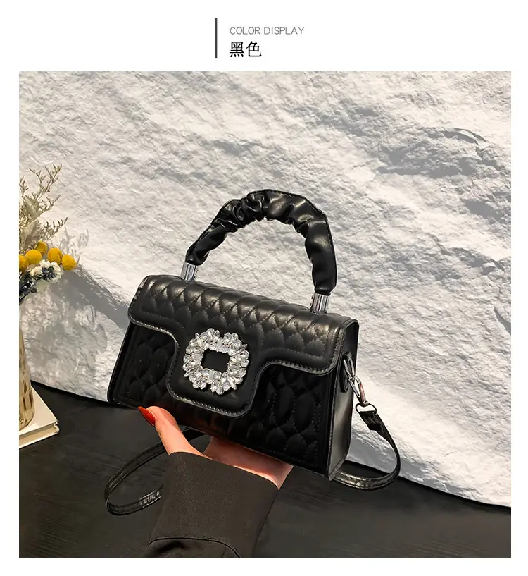 Pink Quilted Crossbody Bag with Crystal Flower Decor — feature 33