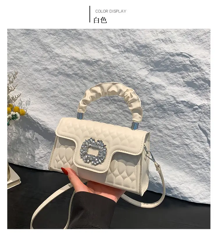 Pink Quilted Crossbody Bag with Crystal Flower Decor — feature 34