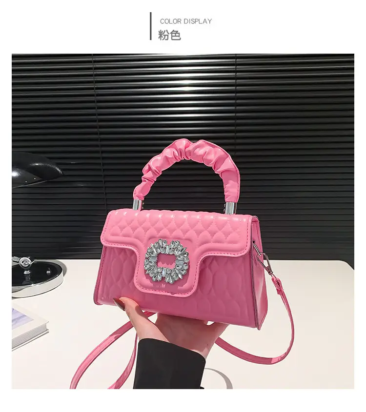 Pink Quilted Crossbody Bag with Crystal Flower Decor — feature 35