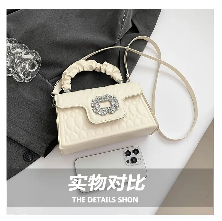 Pink Quilted Crossbody Bag with Crystal Flower Decor — feature 6