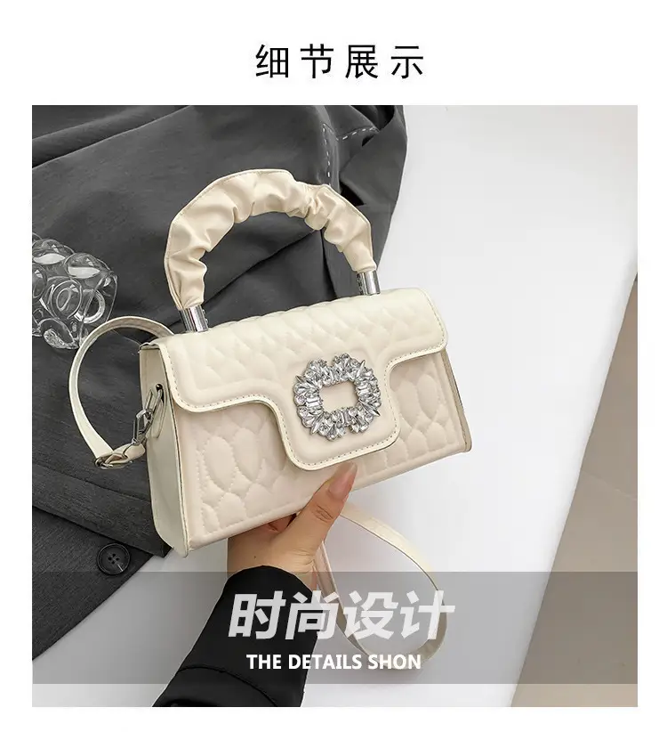 Pink Quilted Crossbody Bag with Crystal Flower Decor — feature 7