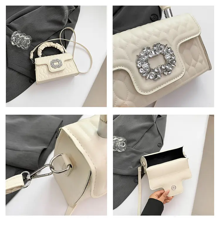 Pink Quilted Crossbody Bag with Crystal Flower Decor — feature 8