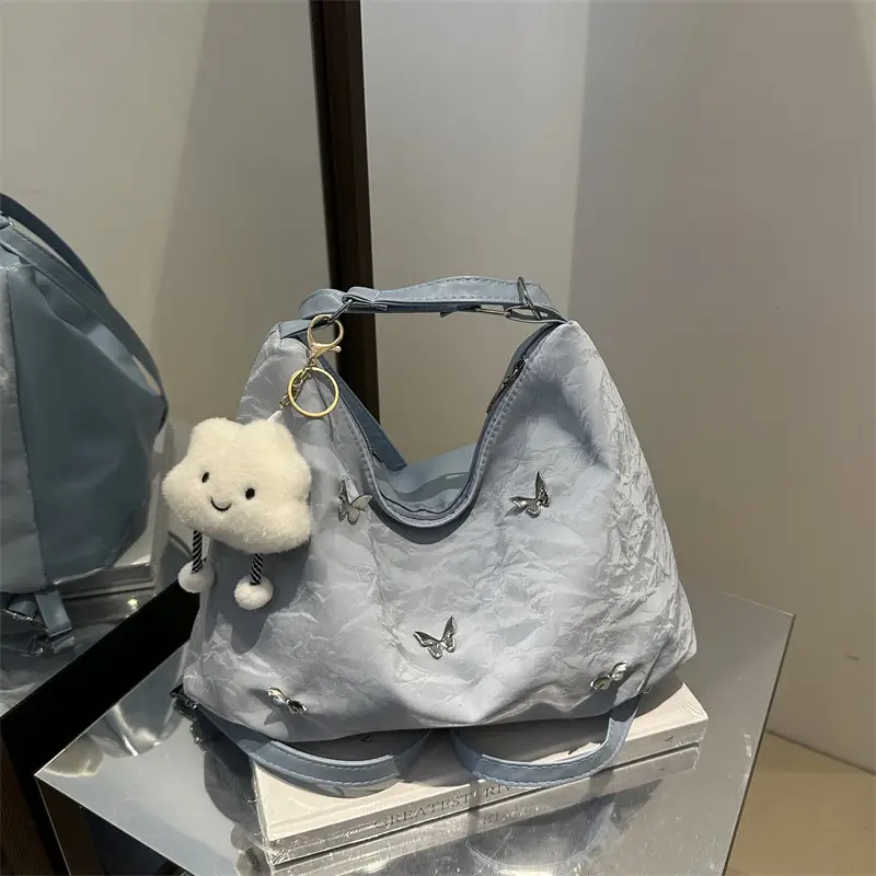 White Leather Butterfly Shoulder Bag with Butterfly Embroidery - Image 11
