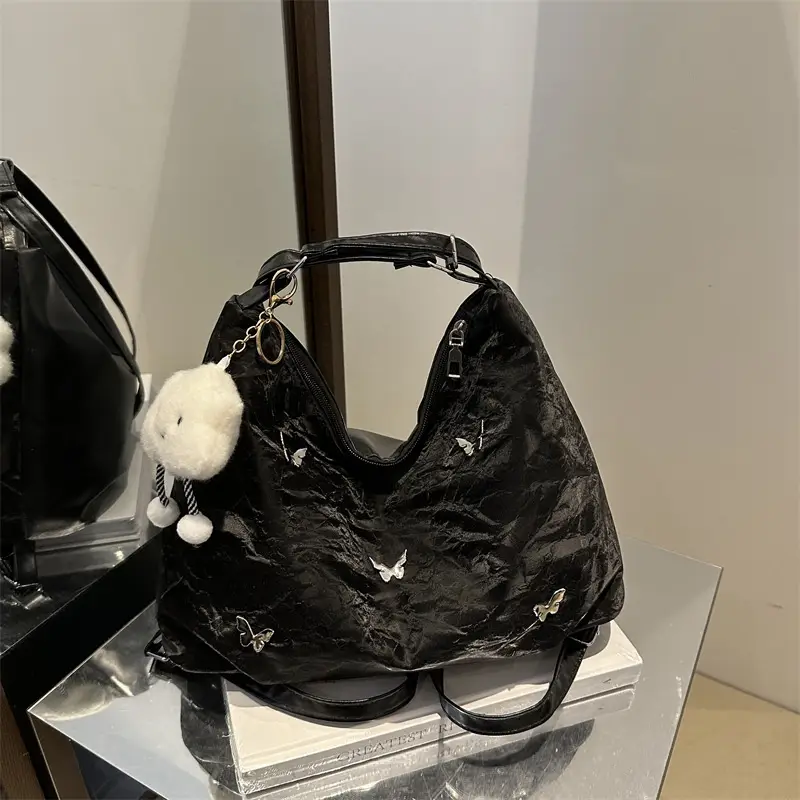 White Leather Butterfly Shoulder Bag with Butterfly Embroidery - Image 12