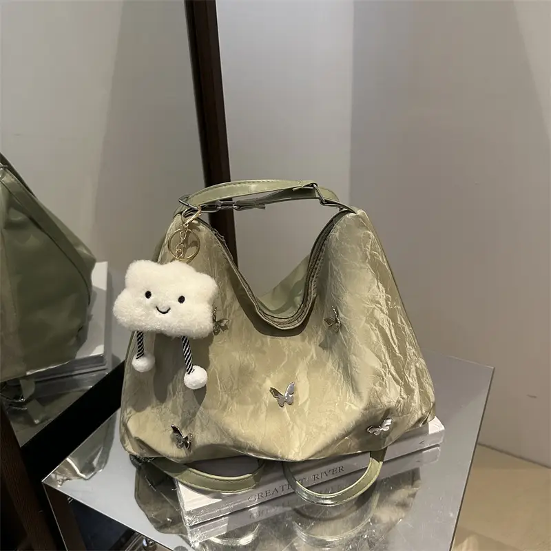 White Leather Butterfly Shoulder Bag with Butterfly Embroidery - Image 13