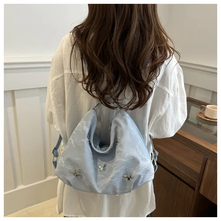 White Leather Butterfly Shoulder Bag with Butterfly Embroidery — feature 16
