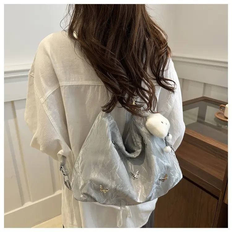 White Leather Butterfly Shoulder Bag with Butterfly Embroidery — feature 18