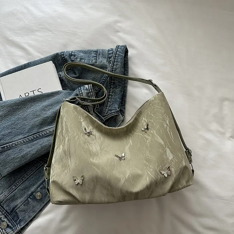 White Leather Butterfly Shoulder Bag with Butterfly Embroidery - Image 5