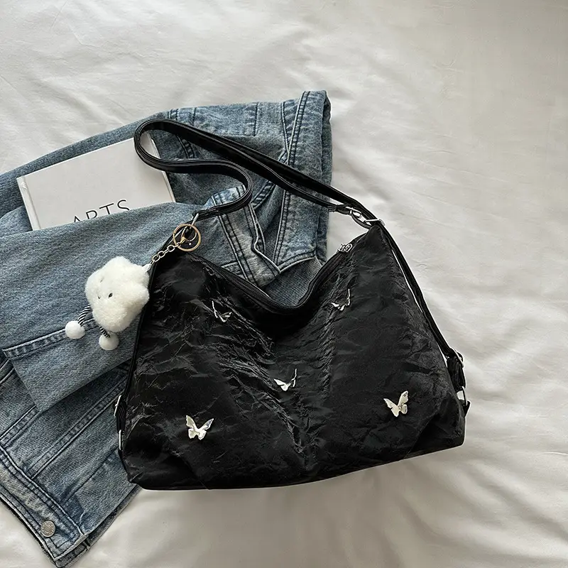 White Leather Butterfly Shoulder Bag with Butterfly Embroidery - Image 6