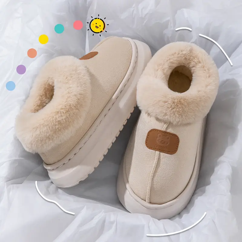 Women's Cotton Slippers with Thick Soles for Autumn and Winter, Indoor Wear-Resistant and Warm, Suitable for Home Use, Couple's Warm Plush Snow Boots for Men