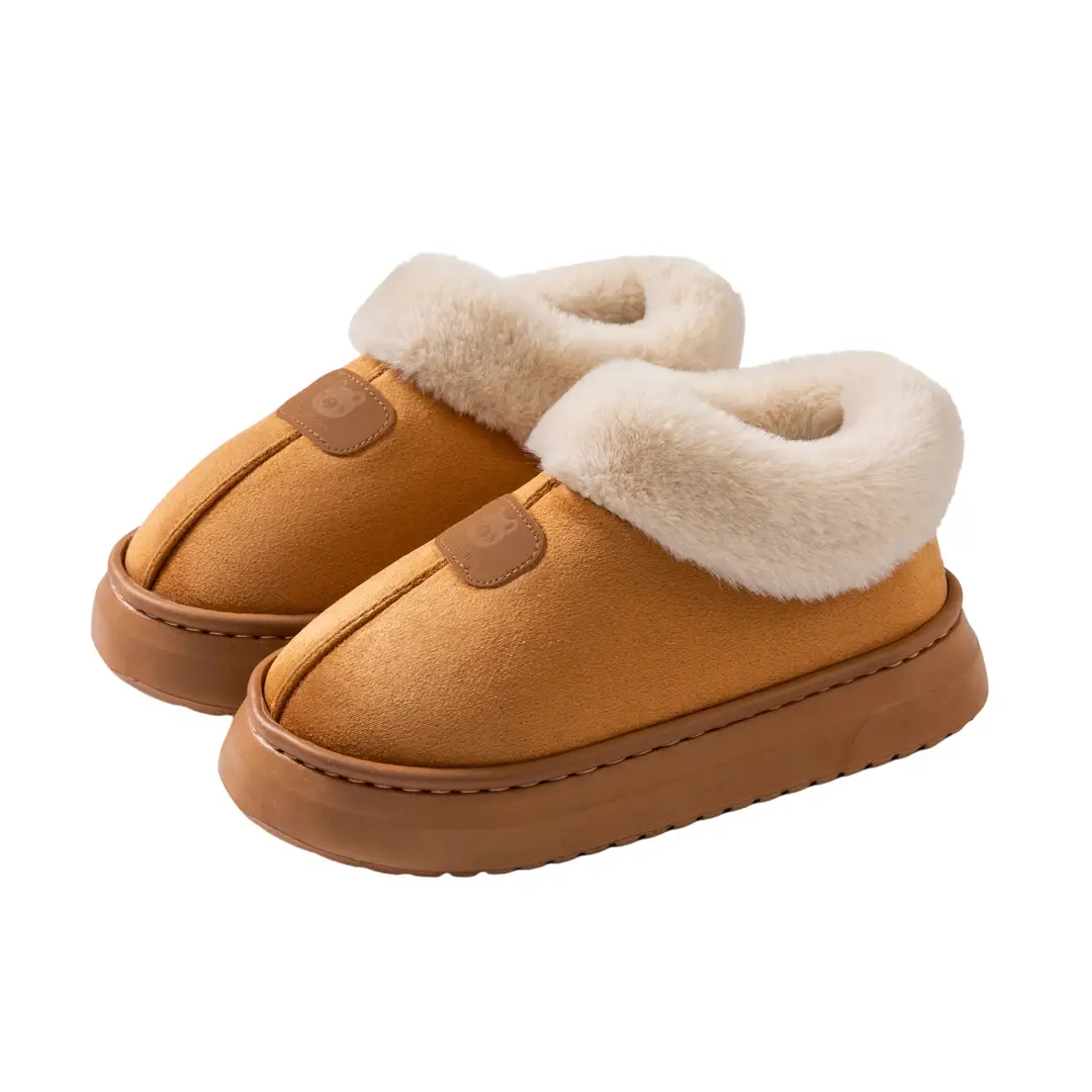 Women's Cotton Slippers with Thick Soles for Autumn and Winter, Indoor Wear-Resistant and Warm, Suitable for Home Use, Couple's Warm Plush Snow Boots for Men