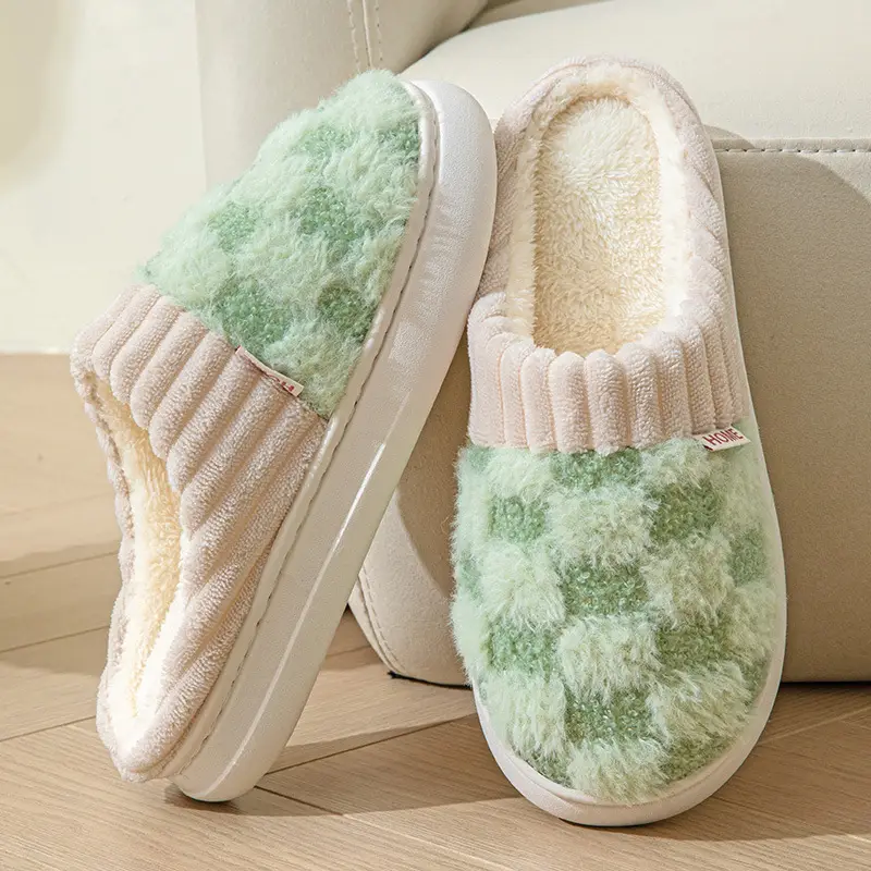 Women's Cotton Slippers with Thick Soles for Autumn and Winter, Indoor Wear-Resistant and Warm, Suitable for Home Use, Couple's Warm Plush Snow Boots for Men