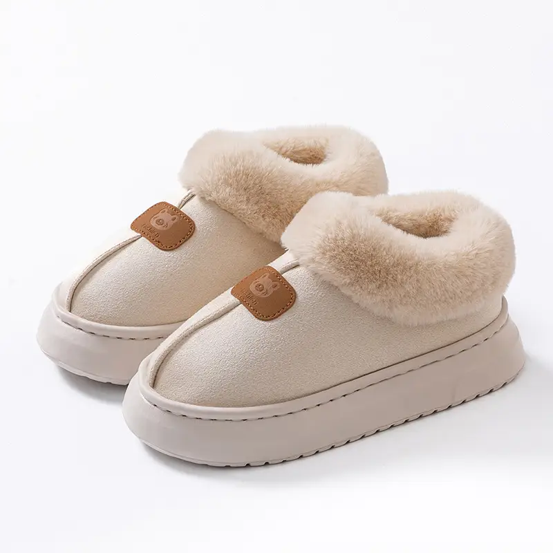 Women's Cotton Slippers with Thick Soles for Autumn and Winter, Indoor Wear-Resistant and Warm, Suitable for Home Use, Couple's Warm Plush Snow Boots for Men