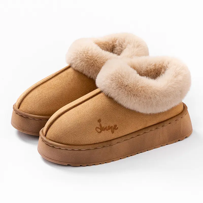 Women's Cotton Slippers with Thick Soles for Autumn and Winter, Indoor Wear-Resistant and Warm, Suitable for Home Use, Couple's Warm Plush Snow Boots for Men