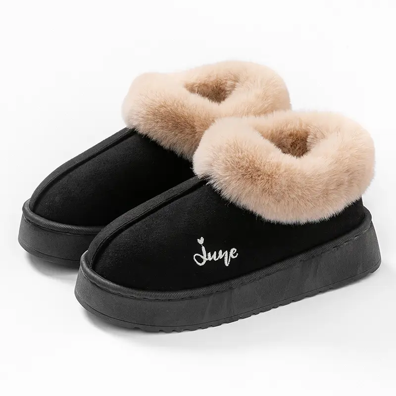 Women's Cotton Slippers with Thick Soles for Autumn and Winter, Indoor Wear-Resistant and Warm, Suitable for Home Use, Couple's Warm Plush Snow Boots for Men