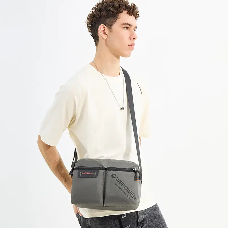 WEPOWER Men Canvas Shoulder Bag Large Capacity Black