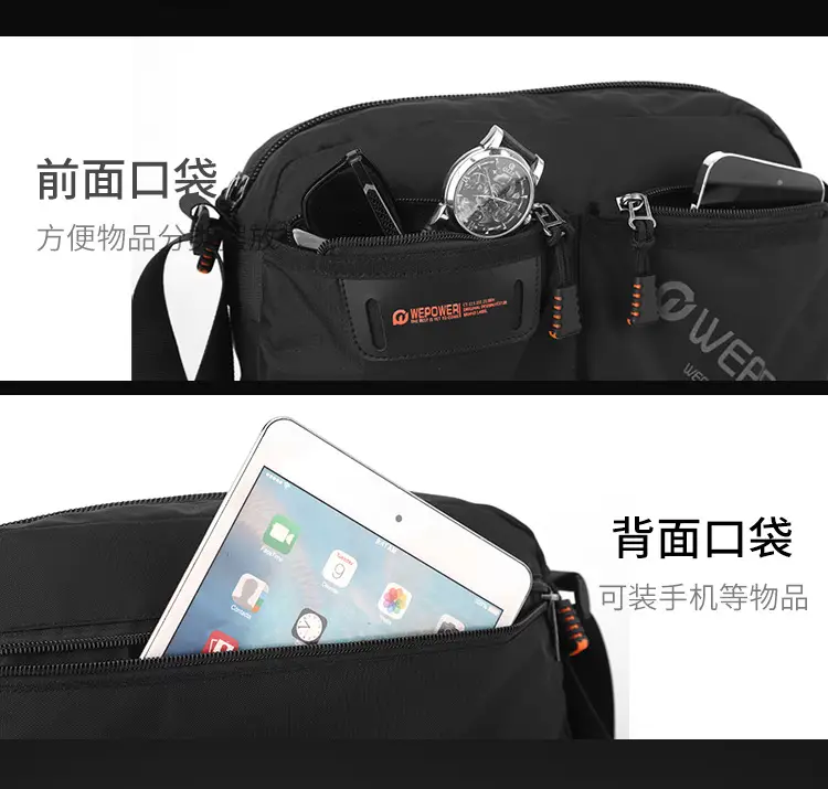 WEPOWER Men Canvas Shoulder Bag Large Capacity Black — feature 10