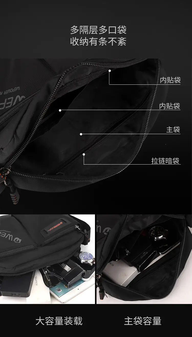 WEPOWER Men Canvas Shoulder Bag Large Capacity Black — feature 11