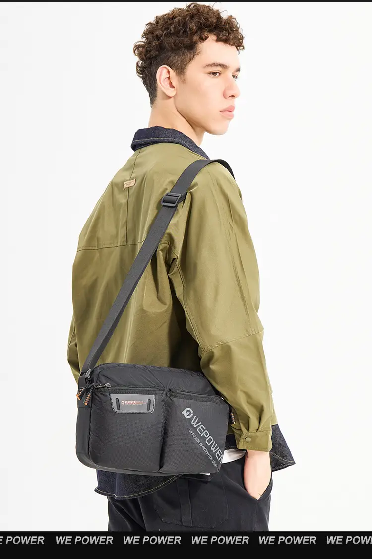 WEPOWER Men Canvas Shoulder Bag Large Capacity Black — feature 5