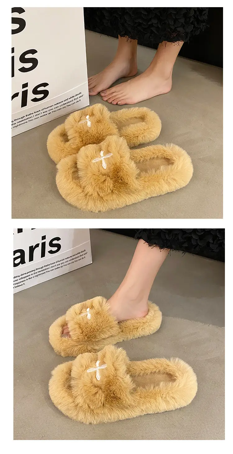 Internet Celebrous Hot Style Maomao Slippers Women's Autumn and Winter New Household Outer Wear Non-slip Height Increasing Thick Bottom Women's Warm Cotton Slippers — feature 4