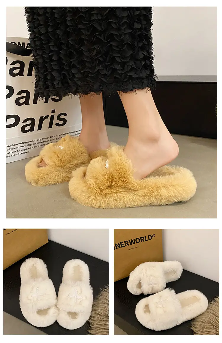 Internet Celebrous Hot Style Maomao Slippers Women's Autumn and Winter New Household Outer Wear Non-slip Height Increasing Thick Bottom Women's Warm Cotton Slippers — feature 5