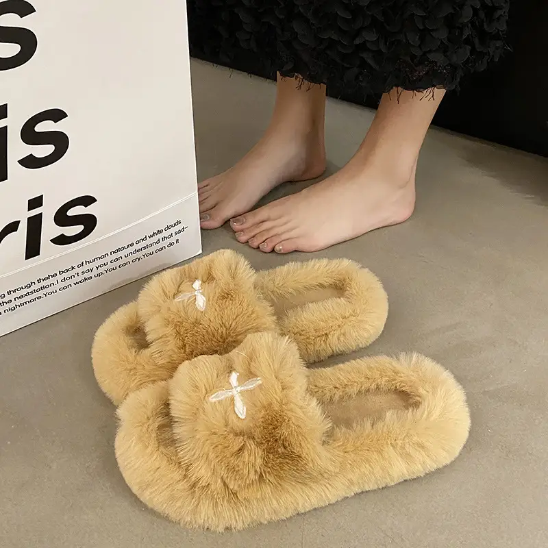 Internet Celebrous Hot Style Maomao Slippers Women's Autumn and Winter New Household Outer Wear Non-slip Height Increasing Thick Bottom Women's Warm Cotton Slippers