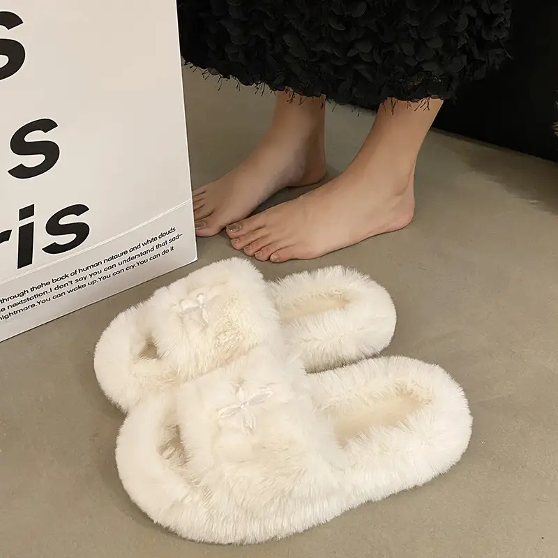 Internet Celebrous Hot Style Maomao Slippers Women's Autumn and Winter New Household Outer Wear Non-slip Height Increasing Thick Bottom Women's Warm Cotton Slippers