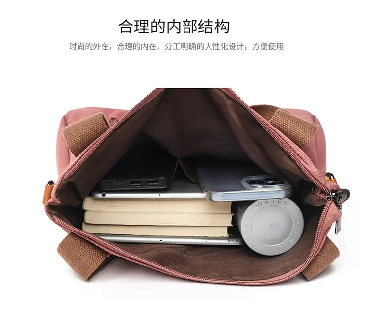 Women's Pink Canvas Shoulder Bag Large Capacity — feature 10