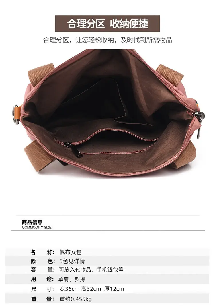 Women's Pink Canvas Shoulder Bag Large Capacity — feature 11