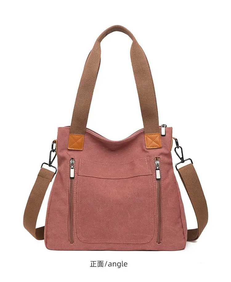 Women's Pink Canvas Shoulder Bag Large Capacity — feature 20